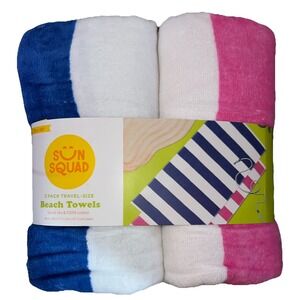 Sun Squad 2 Pack Travel Size Beach Towels Quick Dry 100% Cotton 28" X 58"
